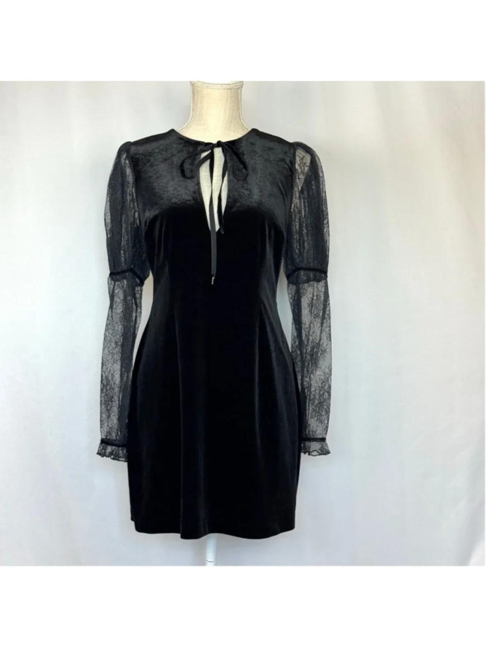 Free People Midnight Hour Lace Velvet Black Mini Dress Size Small Romantic Goth